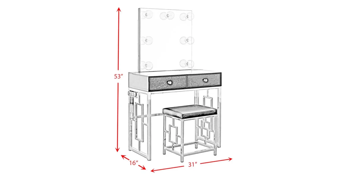Margo Vanity Table with Power, Mirror, Stool & Light - Image 3