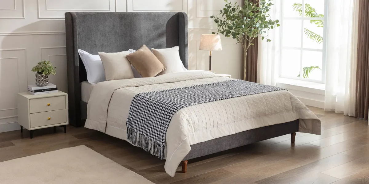 Harper Upholstered Platform Bed 54" High Headboard - Image 9