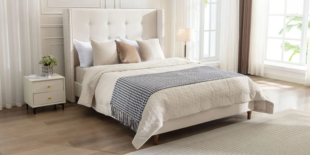 Peyton Upholstered Platform Bed 54" High Headboard - Image 2