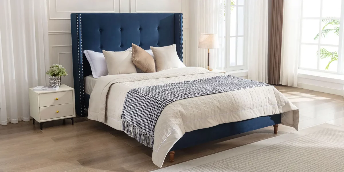 Peyton Upholstered Platform Bed 54" High Headboard - Image 9