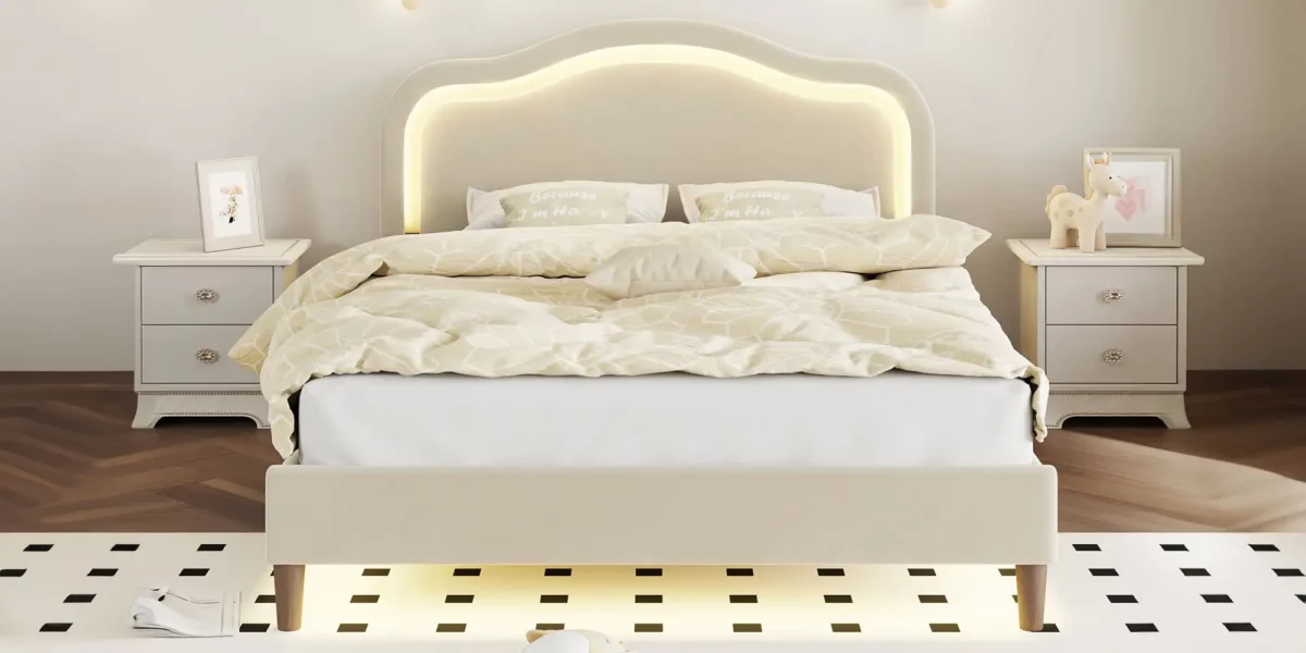 Alicia Velvet Upholstered Bed with Smart LED