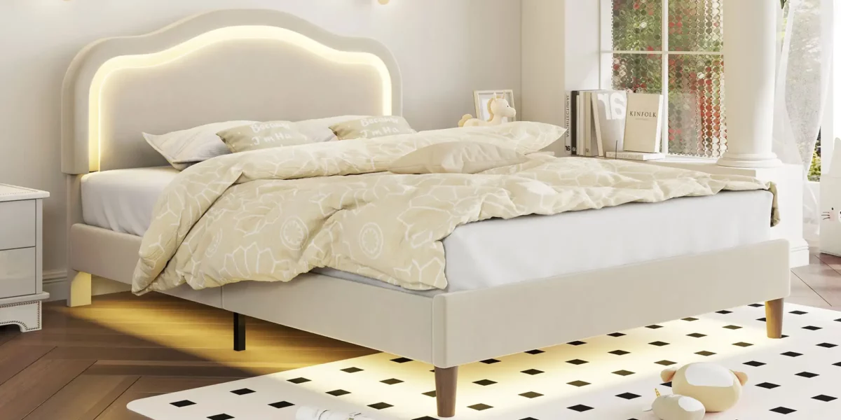 Alicia Velvet Upholstered Bed with Smart LED - Image 2