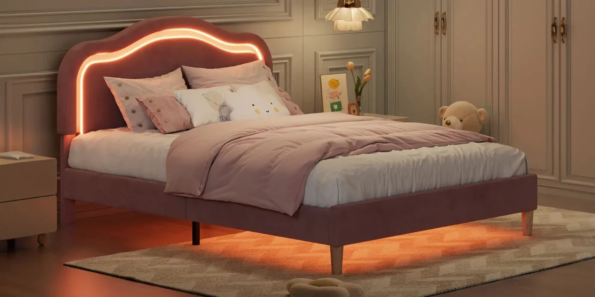 Alicia Velvet Upholstered Bed with Smart LED - Image 13