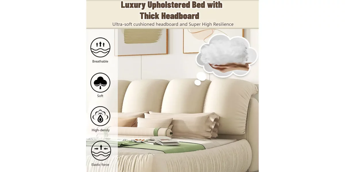 Beverly Hills Luxury Upholstered Bed With Padded Backrest - Image 9