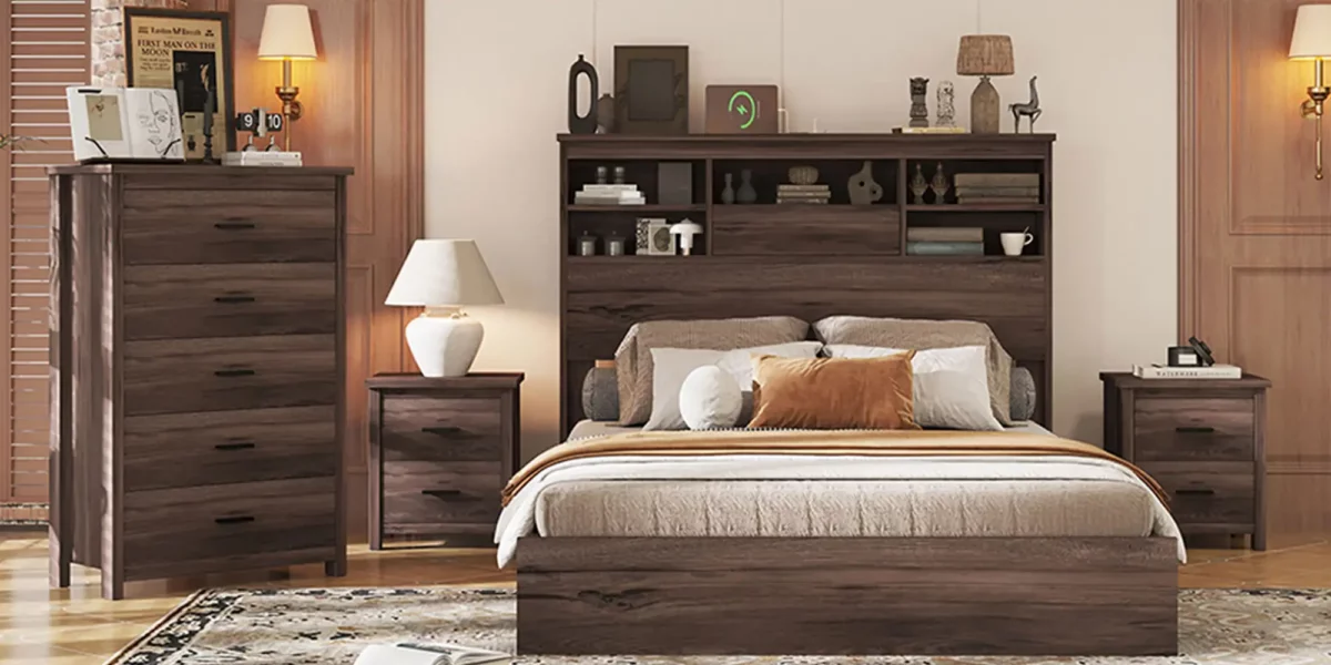 Brendan 4-Pieces Bedroom Sets with Bed, 2 Nightstands, and 1 Dresser