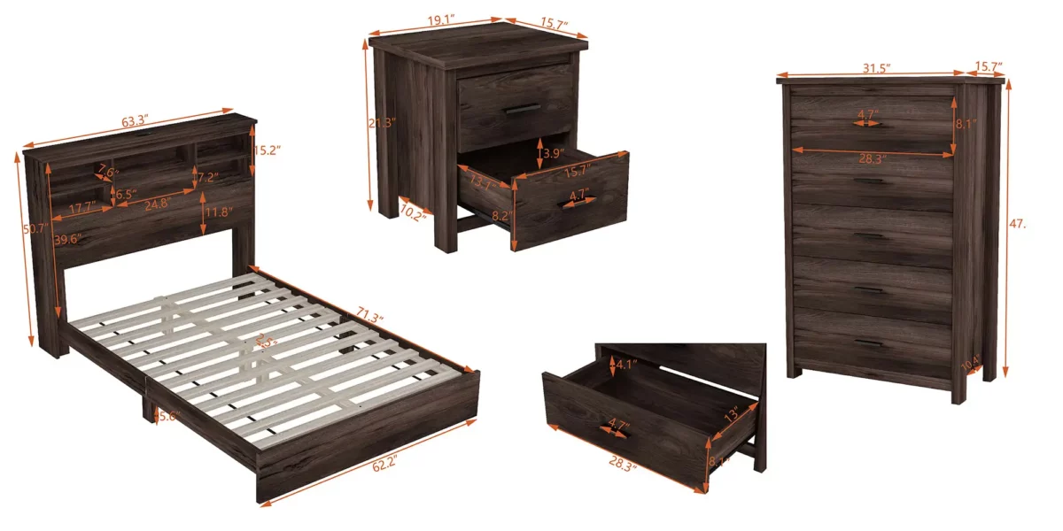 Brendan 4-Pieces Bedroom Sets with Bed, 2 Nightstands, and 1 Dresser - Image 9