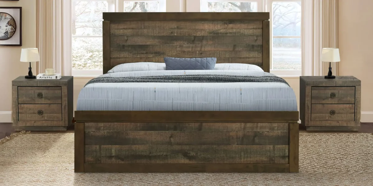 Carson Farmhouse Platform Bedroom set with 2 Nightstands