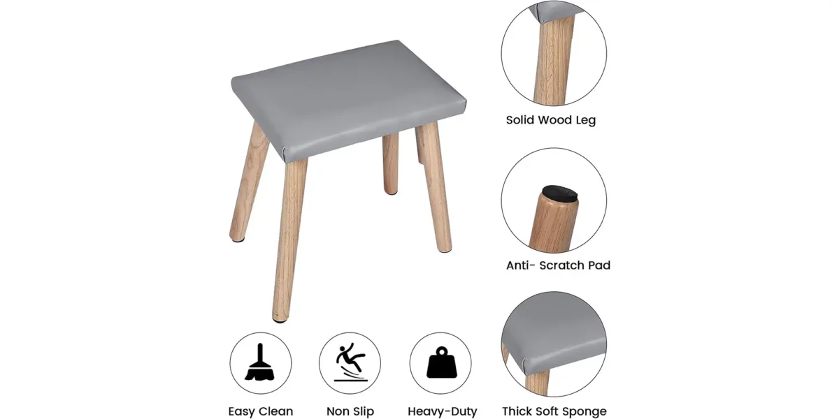 Julia Vanity With Adjustable Brightness Mirror and Cushioned Stool - Image 3