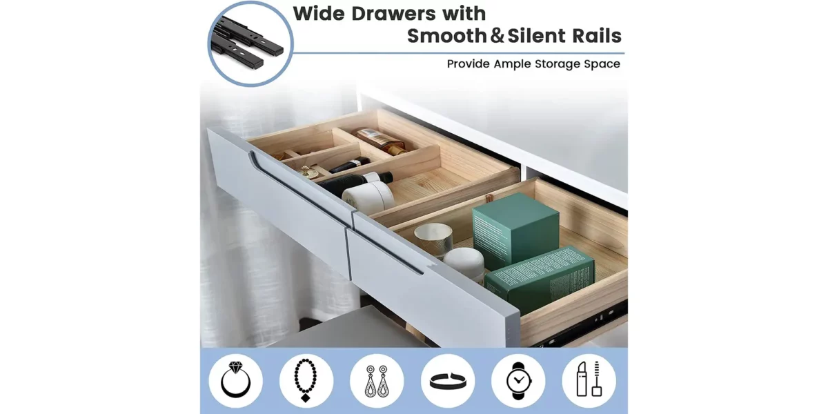 Julia Vanity With Adjustable Brightness Mirror and Cushioned Stool - Image 5