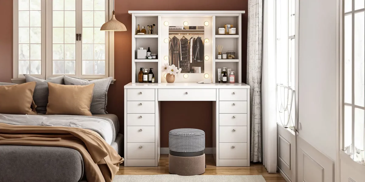 Kara Vanity Desk with LED Lighted Mirror