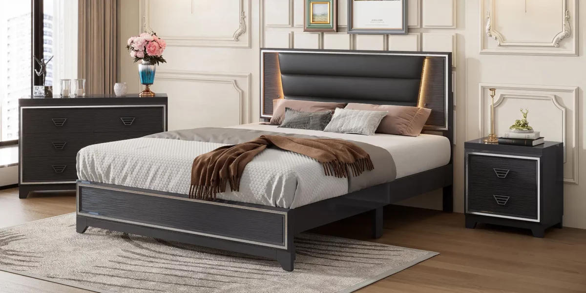 Moonstruck 3 Piece Bedroom Set With Bed with LED Lights, Nighstand, and Dresser - Image 2