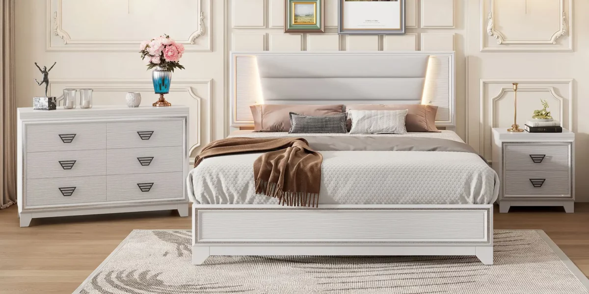 Moonstruck 3 Piece Bedroom Set With Bed with LED Lights, Nighstand, and Dresser - Image 3