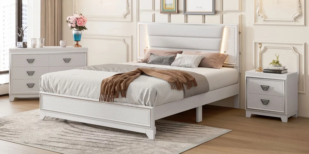 Moonstruck 3 Piece Bedroom Set With Bed with LED Lights, Nighstand, and Dresser - Image 4