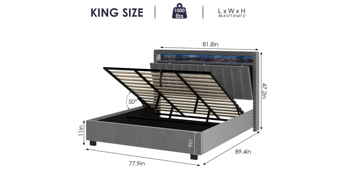 Parry Lift Storage Platform Bed With LED Lights - Image 6