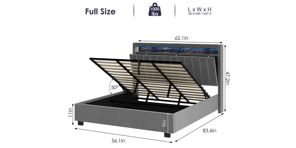 Parry Lift Storage Platform Bed With LED Lights - Image 7