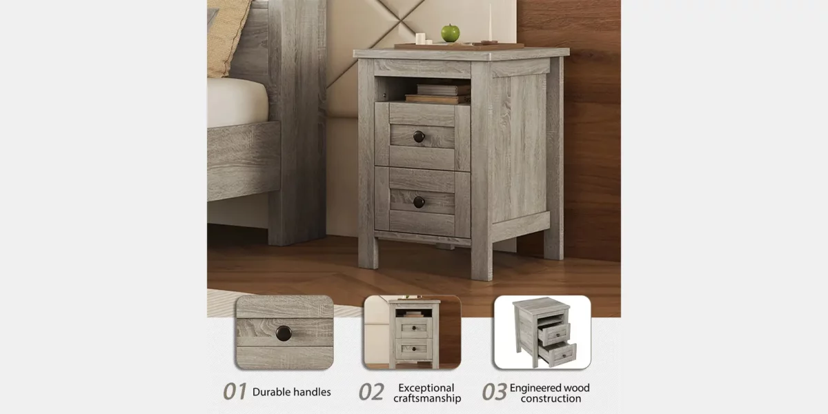 Ruston 3 Piece Bedroom Sets with Queen Size Platform Bed, Dresser, and Nighstand - Image 10
